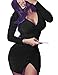 VOGRACE Womens Deep V Neck Ruched Slit Bodycon Bandage Clubwear Party Dress M Black