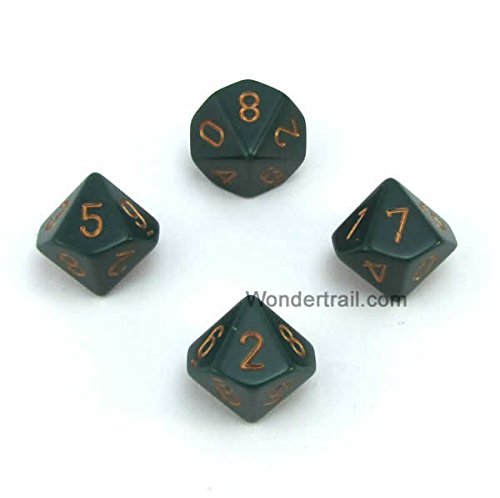 WCXPQ1015E4 Dusty Green Opaque Dice with Copper Numbers D10 Aprox 16mm (5/8in) Pack of 4 Dice Chessex