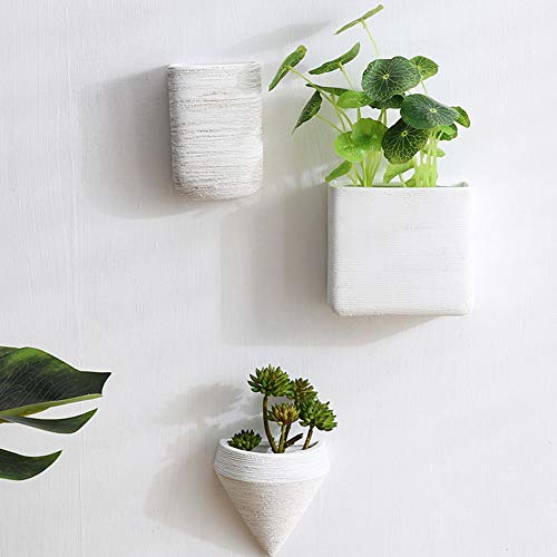 Set of 3 Large White Wall Planters Ceramic Hanging Planters Geometric Wall Decor Container – Great Succulent Plants, Air Plant, Faux Plants