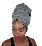Stretch Head Wrap - Long Solid Color Turban Hair Scarf Tie by Rayna Josephine (Stone Gray)