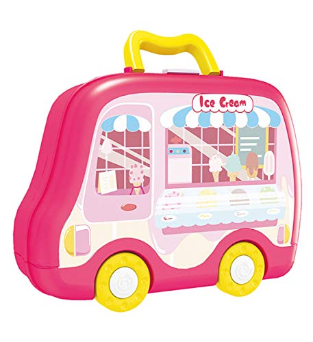 Mozlly Ice Cream Dessert Truck Pretend Food Carrying Playset, Fake Ice Cream Cones Donuts Little Heart Cookies Utensils Kitchen Make & Serve Toys for Kids Toddlers, Colors May Vary