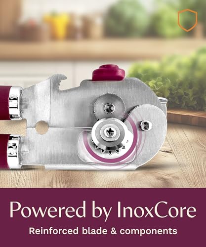 Graceliving Premium Multifunction Magnetic Manual Can Opener and Bottle Opener, Heavy Duty Stainless Steel Sharp Cutting Blade and Oversized Easy Turn Knob, Soft-Touch Handle, Kitchen Use, Mauve