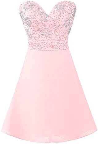 MyProms Women's Short Chiffon Prom Dress Strapless Pearl Homecoming Dresses Pink US6