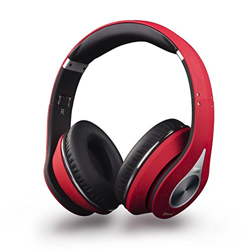 Bluetooth Headphones - August EP640 - Wireless Over Ear Headphones with aptX / NFC / 3.5mm Audio In / Headset Microphone - Red