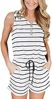 YIBOCK Women's Summer Sleeveless Button Down Striped Short Jumpsuit Cami Romper (A-Grey Solid, XL)