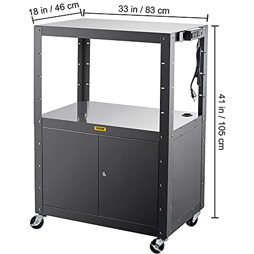 VEVOR Steel AV Cart, 41 Inch Height Adjustable Media Cart with Locking