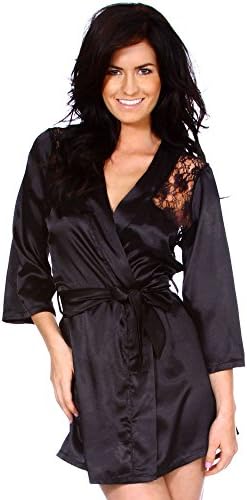 Simplicity Sexy Black Kimono Intimate Sleepwear Robe Set - 2 Piece Lingerie,S
