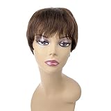 Ty.Hermenlisa 100% Real Virgin Brazilian Remy Human Hair Wigs for Black Women Natural Color Wavy Short Bobs Hairpieces with Elastic Strap, 66g, Copper Brown