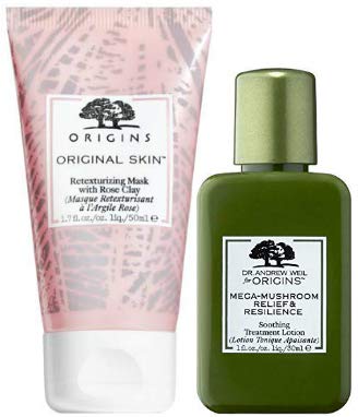 Dr. Andrew Weil For Origins Mega Mushroom Relief & Resilience Soothing Treatment Lotion & Retexturizing Mask With Rose Clay Travel Size, Set of 2