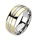 Jinique TIR-0012 Solid Titanium 2-Tone Gold IP Edges Band Ring; Comes With Free Gift Box (7)