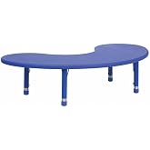 Flash Furniture 35''W x 65''L Half-Moon Blue Plastic Height Adjustable Activity Table