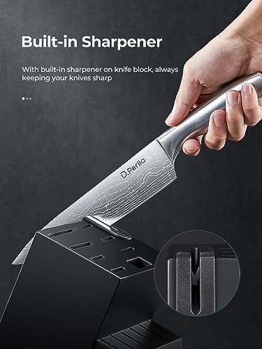D.Perlla Kitchen Knives, 15 Set Professional Kitchen Knives Set, Stainless Steel Super Sharp Kitchen Knives Set, Knife Block A uto Sharpening