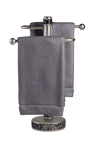 Creative Scents Cotton Velour Fingertip Towel, 4 Piece Set, 11 by 18-Inch, Gray with Embroidered Grey Trim
