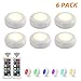 YLCVBUD 6 Pack RGB Under Cabinet LED Lighting fixtures Closet Lights Wireless LED Puck Lights 16 Colors 3 Modes with Remote Control Timer Function Battery Powered Dimmable(only White)