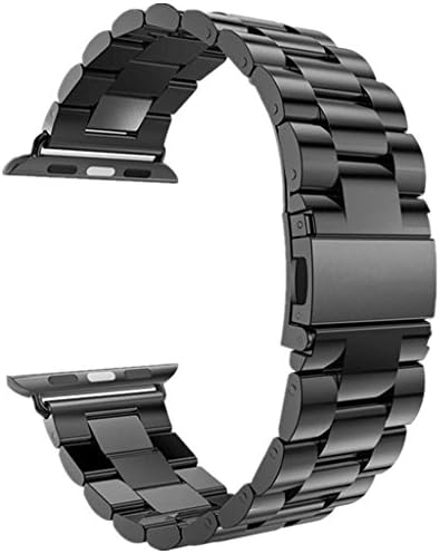 AMETON Apple Watch Band 38mm Solid Stainless Steel Metal Apple Watch Strap Unique Polishing Process Business Replacement iWatch Strap Watchband with Durable Folding Clasp (Black)