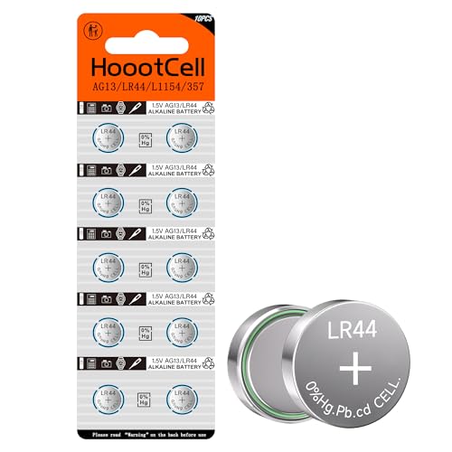 HoootCell L1154f Batteries LR44 Batteries AG13 Battery L1154 SR44SW SR44 357 303 A76 L1154c Button Cell Battery 1.5v Alkaline Coin Cell for Watch (10 Count)