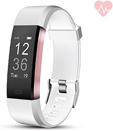 RevJams Moda Wireless Activity Tracker Smartwatch Bluetooth Fitness Tracker Sweatproof Sports Fitness Band w/ Heart Rate Monitor, OLED Display &amp; 10 Day Battery [iOS and Android] - White / Rose Gold