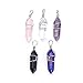 BRCbeads Gorgeous Faceted Natural White Crystal+Amethyst+Rose Quarts+Lapis+Onyx Handmade Wire Wrap Healing Point Chakra Pendant 40x10mm 5pcs per Bag for Necklace Making