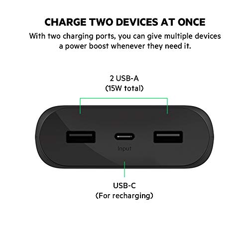 Belkin Boostcharge 20.000 Mah Draagbare Lader, 20K-Powerbank Met Twee Usb-A-Poorten Voor Iphone 14, 13, 12, Ipad, Airpods, Samsung Galaxy S23, S22, S21 En Meer - Zwart - Afbeelding 7