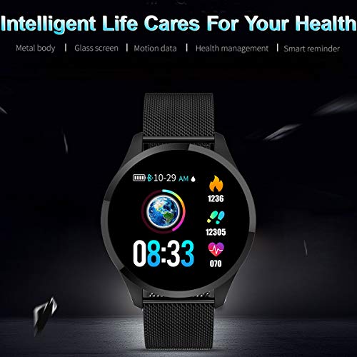 Smart Watch Fitness Tracker Color Screen Heart Rate Sleep Monitor Calorie Counter Pedometer Camera Stainless Steel Black