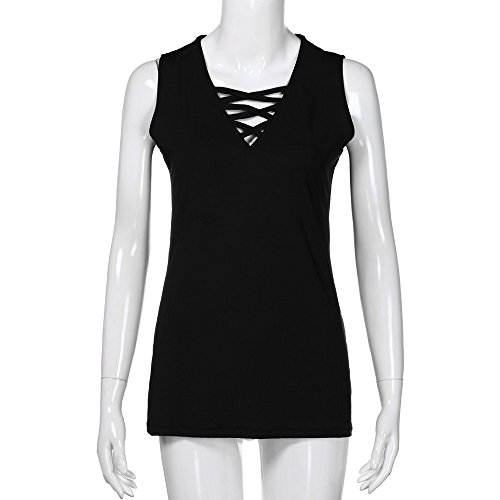 Summer Tank Tops,Women's Sleeveless Blouse Lace Up Vest Loose Criss Cross Cami Beachwear Tunics Cardigan Polos Black