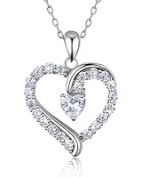 925 Sterling Silver heart necklace - Billie Bijoux “You Are the Only One” Love Platinum Plated Diamond pendant 18&quot;
