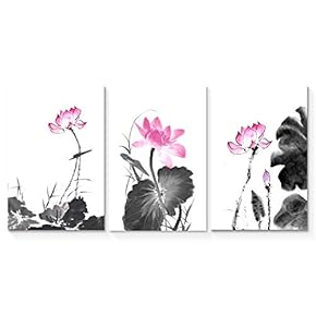 Wall26-3 Panel Canvas Wall Art- Simple and Elegant Lotus -Giclee Painting Wall Bedroom Living Room Home Decoration - 16"x24" x 3 Panels