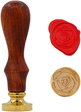 GZZOU Vintage Style Wooden Handle Rose Initial Wax Classic Sealing Wax Seal Stamp (Rose-04)