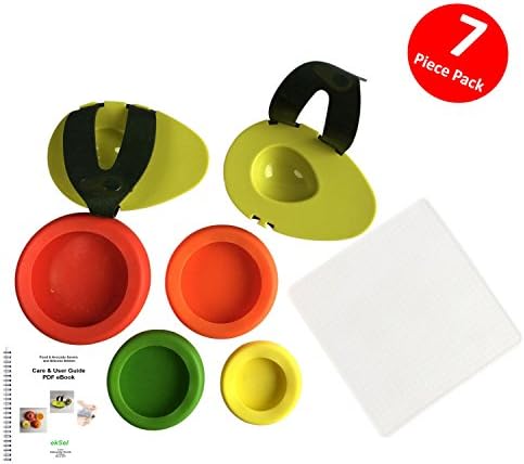 Avocado Savers and Silicone Stretch Wrap Reusable BPA free saves Fresh Food Fruits Vegetable 7 Piece set by ekSel
