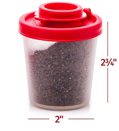 Salt and Pepper Shakers Moisture Proof Set of 2 Medium Salt Shaker to go Camping Picnic Outdoors Kitchen Lunch Boxes Travel Spice Set Clear with Red Covers Lids Plastic Airtight Spice Jar Dispenser
