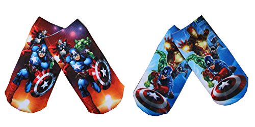 (2-Pack) Marvel Comics Boys Sock Size 6-8.5 Avengers Characters Graphic Superhero Ankle Socks