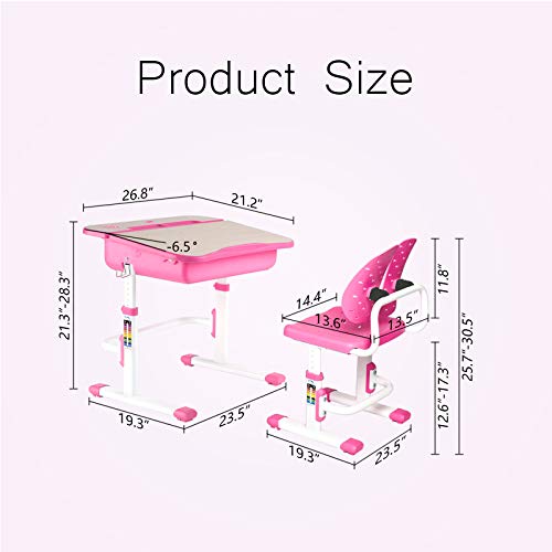 Mecor Kids Desk And Chair Set,Children Study Table Wood Grain Inclined