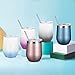 Fungun 4 Pack Stemless Wine Tumbler, 12 Oz Stainless Steel Wine Glass with Straws, Unbreakable Double Wall Cup Insulated Tumbler with Lids for Wine, Coffee, Drinks, Cocktails, Champagne(Blue Gold))