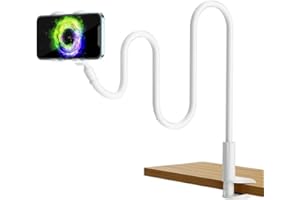 HSDYES Gooseneck Phone Holder for Bed or Desk: Gooseneck Cell Phone Stand with 43.3 Inches Flexible Long Arm & Clamp | Headboard Phone Mount with Clip Fit for iPhone or Mobile Phone (White)