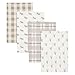 Stag and Moose 4 Pack Flannel Blankets - 4 Deluxe Flannel Blankets, Buffalo Check, Moose Silhouettes, Plaid, Stag Silhouettes, Gray, White, 30 in x 30 in