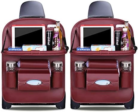 Ergocar Car Back Seat Organiser Kick Mats Luxury PU Leather with Foldable Tablet Holder Car Organisers Car Storage Multi-Function Back Seat Protector for Long Trip and Family (Dark-Red - 2 Pack)