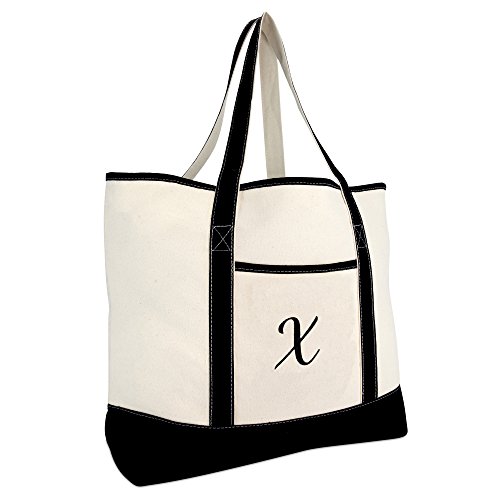 DALIX Monogram Bag Personalized Totes For Women Open Top Black Letter X