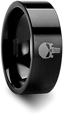 Punisher Symbol Super Hero Black Tungsten Engraved Ring Jewelry - 8mm (14.5)