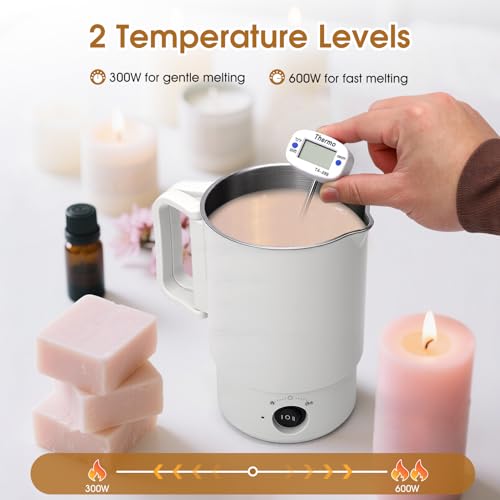 HISUEKIG Wax Melter Electric Candle 800 ml 600 W, Candle Making Kit Melter Wax Candle for Candle Making with 100 Wicks, Thermometer Candle, Mixing Spoon