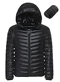 Sawadikaa Men's Winter Hooded Packable Pillow Down Puffer Jacket Coat Outdoor Quilted Lightweight Down Parka Black