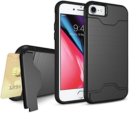 ZIS1993 Protection Case for iPhone 8/iPhone 7, Shockproof Case with Card Slot Holder and Built-In Kickstand - Black