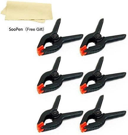 SooPen 6 Pack 4.5 Inch Spring Muslin Clamps Clips with Red Clamp End for Photo Studio Backdrops Backgrounds Woodworking + SooPen Micro Fiber Clean Cloth Free Gift