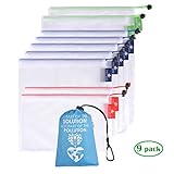 Simply Eco 9 Zero Waste Reusable Produce Bags with Weight & Color-coded tags. See-Through mesh Green Bags for Fruit and Veggies, Fridge Organizing, Toys & Accessories. Double-Stitched Strength