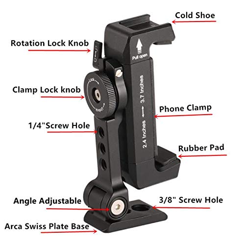 Metal Phone Tripod Mount w Cold Shoe,Woohoto JL1618S,360 Rotated and