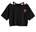 Abetteric Women's Rose Embroidery Short Sleeve T-Shirt Crop Tops