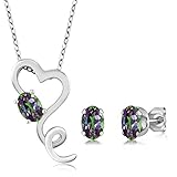 2.45 Ct Mystic Topaz Heart Pendant Earrings 925 Silver Set With 18