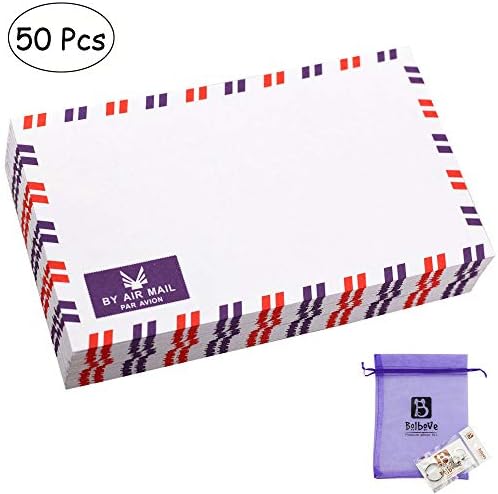 Bolbove Set of 50 AirMail Cute Retro Kraft Paper Postcard Letter Envelopes Invitations (White)
