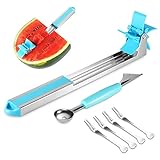 Watermelon Slicer Watermelon Windmill Cutter 2019 Updated Watermelon Cube Slicer Melon Cuber Cutter Fruit Knife Kitchen Gadgets with 4 Pack Free Fruit Forks & 1 Spoon
