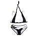 Women Cross Colorblock Padded Push up Halter Bikini Swimsuit (M)