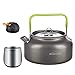 Overmont Camping Kettle Camp Tea Coffee Pot Aluminum 27/42 FL OZ Outdoor Hiking Gear Portable Teapot Lightweight with Silicon Handle (L with Cup)
